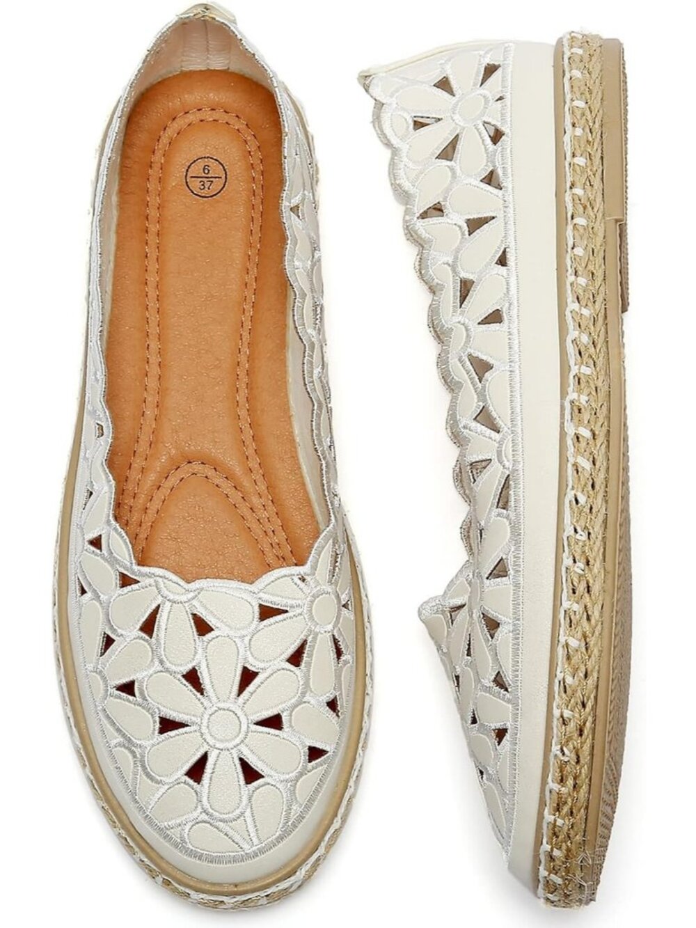 Women’s White Floral Daisy Round Toe Comfortable Slip On Casual Ballet Flats